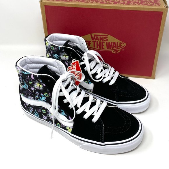 Vans SK8-HI Paradise Floral Black Suede Shoes White Out Sole Men's VN0A32QG3VD - Picture 5 of 9